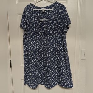Adonna Womens Sleepwear Nightgown Blue XL Floral Short Sleeve Pleated Cotton